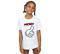 Disney Girl's Mickey Mouse Thumbs Up Cotton T-Shirt in White | Size: 7-8 Years Disney White 7-8 Years