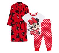 Disney Girls Minnie Mouse Dressing Gown and Pyjamas Set for Kids Matching 3pc Nightwear Bath Robe and Pjs for Girls Bathrobe