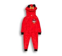 Disney Girls' Minnie Mouse Fleece Onesie - Soft and Cosy Zip-Up Sleepwear with Glitter Bow and 3D Ears | Toddler Nightwear Ages 2-6 (V5_9773, UK, Age, 4 Years, 5 Years, Regular) Red