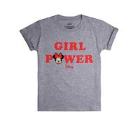 Disney Girls Minnie Mouse Girl Power T Shirt, Grey (Grey Heather Hgy), 12-14 Years UK