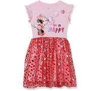 Disney Girls' Minnie Mouse Ruffle Sleeve Tulle Dress Sizes 4-16 Playwear, Pink/Red, 10-12