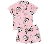 Disney Minnie Mouse Girls Pyjamas | Pink Loungewear Shirt & Shorts PJs For Kids | Bow All Over Print Short Sleeve Button-Up & Short Leg Bottom | Nightwear Merchandise Gift for Toddlers & Children
