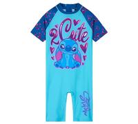 Disney Girls One Piece Swimming Costume, Full Kids Swimsuit - Girls Gifts (Blue/Navy Stitch, 3-4 Years)