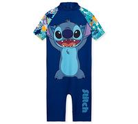 Disney Girls One Piece Swimming Costume, Full Kids Swimsuit - Girls Gifts (Dark Blue Stitch, 3-4 Years)