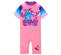 Disney Girls One Piece Swimming Costume, Full Kids Swimsuit - Girls Gifts (Pink Stitch/Angel, 9-10 Years)
