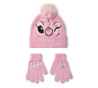 Disney Girls Pink Angel Character Face Beanie and Gloves Set (One Size)