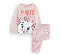 Disney The Aristocats Marie Girls Pyjama Set | Kids Long Sleeve Striped Long Leg Graphic PJs in Pink | Marie Cat Lounge wear Apparel | Classic Cartoon Art Sleepwear Merchandise Gift