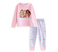 Disney Princess Girls Pink & Blue Long Sleeve Long Leg Pyjama Set | Retro Character Print & Fairy Tale Motifs | Kids Nightwear for Bedtime | Comfortable Sleepwear Merch - 7-8 Years
