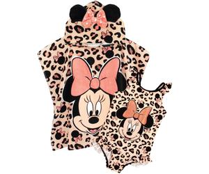 Disney Girl's Poncho Towel & 1 Piece Swimming Costume Set | Pink | Official | Size: 7-8 Years Disney Pink 7-8 Years
