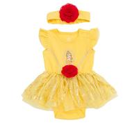 Disney Girls Princess Cosplay Costume with Skirt and Headband Outfit Set for Newborn Newborn Sizes (0-24 Months), Yellow/Red, Belle 6-9 Months