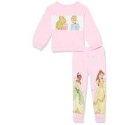 Disney Girls Princess Group Fleece Sweatshirt & Jogger Set-Cinderella, Tiana, Ariel, Snow White, Belle 2t-6x, Light Pink, 4-5
