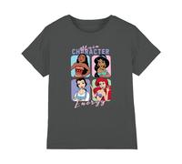 Disney Girl's Princess Main Character Energy Girls T-Shirt, Charcoal | Size: 9-11 Years Disney Charcoal 9-11 Years