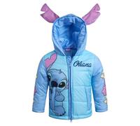 Disney Girls' Puffer Jacket - Minnie Mouse Lilo & Stitch Full Zip Up Hooded Bubble Puffer Jacket (2T-7), Blue, stitch., 3 Years