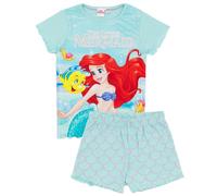 Disney The Little Mermaid Girls Pyjama Set | Blue Short Sleeve T-Shirt & Shorts Loungewear PJs For Kids | Ariel & Flounder Underwater Mermaid Sleepwear | Movie Pyjama Nightwear Gift for Children
