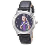 Disney Girls' Stainless Steel Japanese Quartz Watch with Leather Strap, Black, 16 (Model: WDS000971)
