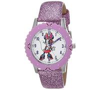 Disney Girls' Stainless Steel Japanese Quartz Watch with Leather Strap, Purple, 16 (Model: WDS000993)