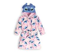 Disney Girls Stitch Fleece Robe - Soft Cosy Hooded Dressing Gown with 3D Stitch Ears, Floral Print, Tie Belt & Pockets Lilo & Stitch Nightwear | Ages 7-12 Years