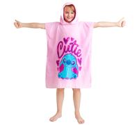 Disney Stitch Bath Towel with Hood for Kids & Teenagers Absorbent Changing Robe Poncho Towel for Swimming Bath Shower Beach Towel Holiday Essentials (Pink Stitch, 6-9 Years)