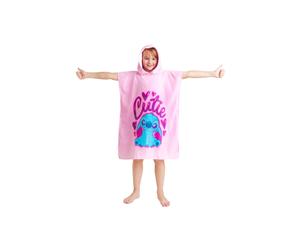 Disney Girl's Stitch Towelling Poncho in Pink | Size: 6-7 Years Disney Pink 6-7 Years