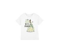 Disney Girl's The Princess & The Frog Tiana Does Not Kiss Frogs T-Shirt White | Size: 5-6 Years Disney White 5-6 Years