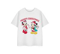 Disney Girls White Short Sleeved T-Shirt | Mickey & Minnie Merry Christmas Graphic Tee | Crew Neck Cartoon Apparel | Festive Holiday Top for Girls & Toddlers Licensed Clothing