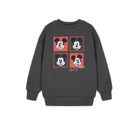 Disney Mickey Mouse Boys Grey Sweatshirt | Squares Kids Jumper | Classic Character Print | Crew Neck Long Sleeve Top | Children's Cartoon Apparel Merchandise for Kids