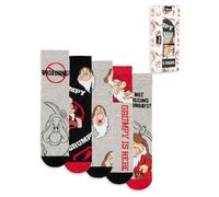 Disney Grumpy Men's Calf Socks Set of 5 | Grey, Black, Red Graphic Socks with Humorous 'WARNING, GRUMPY IS HERE' Text | Everyday Wear | Cartoon Character Merchandise Merch - 7-11 UK