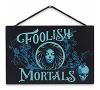 Disney Haunted Mansion Foolish Mortals Hanging Wood Wall Decor - Spooky Foolish Mortals Sign for Halloween Decor