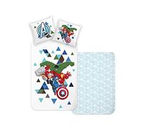 Disney Home Avengers Reversible Bed Linen Set, 135 x 200 cm, Pillowcase 80 x 80 cm, Super Soft Renforcé 100% Cotton, 2-Piece Hulk, Iron Man, Captain America Bed Linen, Soft and Comfortable on the Skin