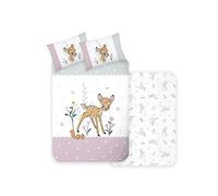 Disney Home Bambi Baby Bed Linen Set 100 x 135 cm - Pillowcase 40 x 60 cm - Bambi Knocker - Children's Bed Linen - Super Soft Renforcé 100% Cotton, 2-Piece Bambi Reversible Bed Linen