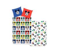 Disney Home Mickey Children's Reversible Bed Linen Set, 135 x 200 cm, Pillowcase 80 x 80 cm, Super Soft Renforcé 100% Cotton, 2-Piece Mickey Bed Linen, Soft and Comfortable on the Skin