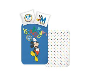 Disney Home Mickey Children's Reversible Bed Linen Set, 135 x 200 cm, Pillowcase 80 x 80 cm, Super Soft Renforcé 100% Cotton, 2-Piece Mickey Bed Linen, Soft and Comfortable on the Skin