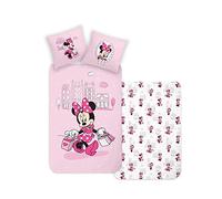 Disney Home Minnie Children's Reversible Bed Linen Set, 135 x 200 cm, Pillowcase 80 x 80 cm, Super Soft Renforcé 100% Cotton, 2-Piece Minnie Bed Linen, Soft and Comfortable on the Skin, Minnie, Pink