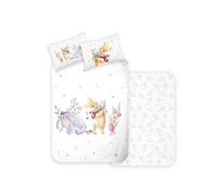 Disney Home Winnie The Pooh Baby Bed Linen Set, 100 x 135 cm, Pillowcase 40 x 60 cm, Pooh Bear and Piglet, Children's Bed Linen, Super Soft Renforcé 100% Cotton, 2-Piece Reversible Bed Linen