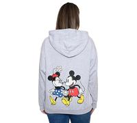 Disney Hoodie Womens Mickey & Minnie Mouse Print Zip Up, Light Grey, S
