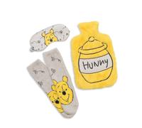 Disney Winnie the Pooh Yellow Hot Water Bottle | Soft Fluffy Material with Eye Mask and Socks | Adults Relaxation and Sleep Essentials | Winnie the Pooh Merch