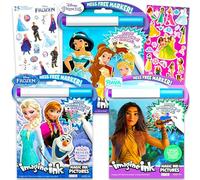 Disney Imagine Ink Coloring Book Super Set for Girls - Bundle with 3 No-Mess Books Featuring Disney Princesses, Frozen, Raya, Invisible Pens, Stickers | Girl Mess Free Coloring