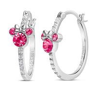 Disney Jewelry for Women Minnie Mouse Sterling Silver Two Tone Birthstone Cubic Zirconia Hoop Earrings