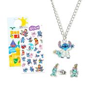 Disney Jewelry Set for Girls - Dress Up Accessories Bundle with Necklace and Earrings Plus Stickers, More | Character Jewelry for Kids (Stitch)