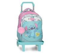 Disney Joumma Stitch Little Destruction Double Compartment School Backpack with Carriage 15.6" Inches Turquoise Green 28x42x14 cm PVC 16.46L