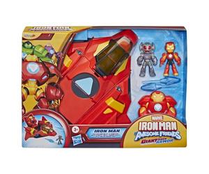 Disney Jr. Series Marvel's Iron Man and his Awesome Friends Giant-Sized Armour Iron Jet, 7.6 cm Action Figures with Toy Vehicle and Armour Suit, Super Hero Toys, Ages 3+