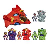 Disney Jr. Series Marvel's Iron Man and his Awesome Friends Ultimate Giant-Sized Armour Iron Jet Toy Set, 7.6 cm Action Figures, Armour Suits, Vehicle