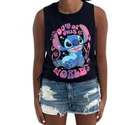Disney Junior's Lilo and Stitch Crop Top Tank T-Shirt with Side Tie- Juniors Ladies Sizes XS-3XL, Black, L