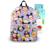Disney Kawaii Backpack Set - Bundle with 16” Backpack Featuring Mickey, Minnie, Donald, Goofy, More Plus Water Bottle, Stickers | Disney Kawaii School Bag