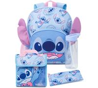 Disney Lilo and Stitch Girls Backpack Set | Kids 4 Piece Rucksack Set with School Bag, Pencil Case, Lunch Bag & Water Bottle | 3D Complete Matching Accessory Set | Back to School Gifts for Children