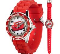 Disney Kids' CZ1009 Time Teacher Cars Lightning McQueen Round Watch with Red Rubber Strap