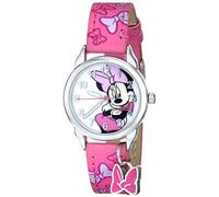 Disney Kids' MIN188 Easy Read Silver-Tone Watch with Pink Faux Leather Band