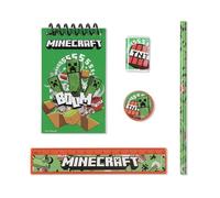 Disney Kids stationery set 5pcs Minecraft Creeper (12x4) with a rubber, ruler, pencil, sharpener and notebook gifts for Kids