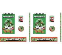 Disney Kids stationery set 5pcs Minecraft Creeper (12x4) with a rubber, ruler, pencil, sharpener and notebook gifts for Kids (Pack of 2)