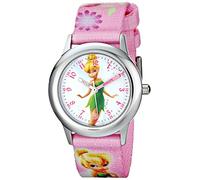 Disney Kids' Tinker Bell Stainless Steel Plain Case, W001582, Printed Strap, Analog Display, Pink Watch